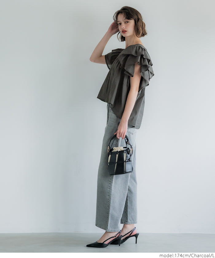 Dopamine Japanese style lotus leaf sleeve cotton babydoll top