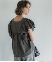 Dopamine Japanese style lotus leaf sleeve cotton babydoll top