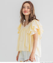 Dopamine Japanese style lotus leaf sleeve cotton babydoll top