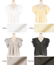 Dopamine Japanese style lotus leaf sleeve cotton babydoll top