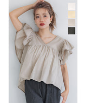 Dopamine Japanese style lotus leaf sleeve cotton babydoll top