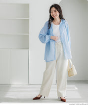 Airy cotton loose round neck long sleeve shirt