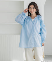 Airy cotton loose round neck long sleeve shirt