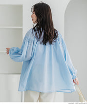 Airy cotton loose round neck long sleeve shirt