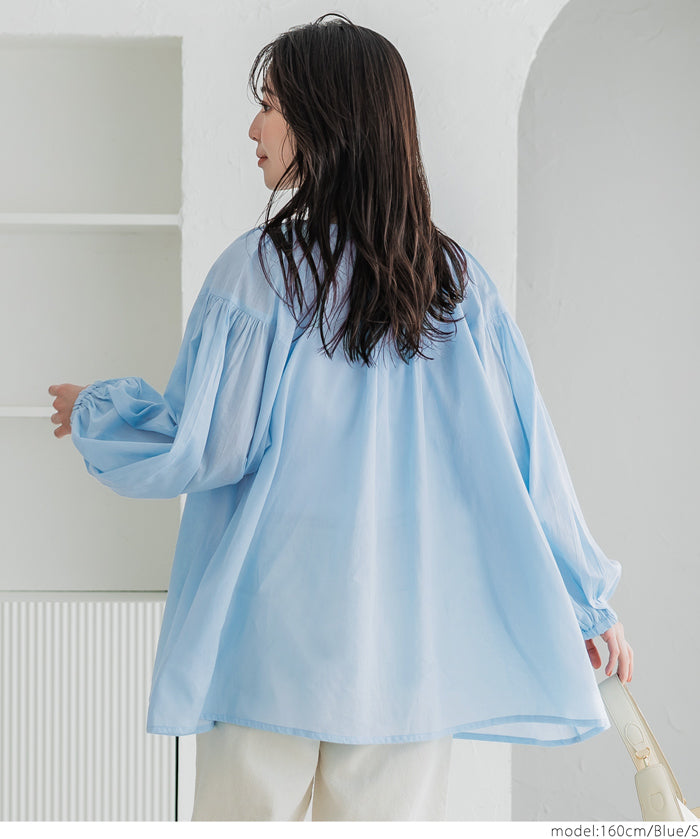 Airy cotton loose round neck long sleeve shirt