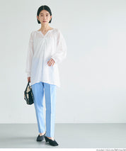 Airy cotton loose round neck long sleeve shirt