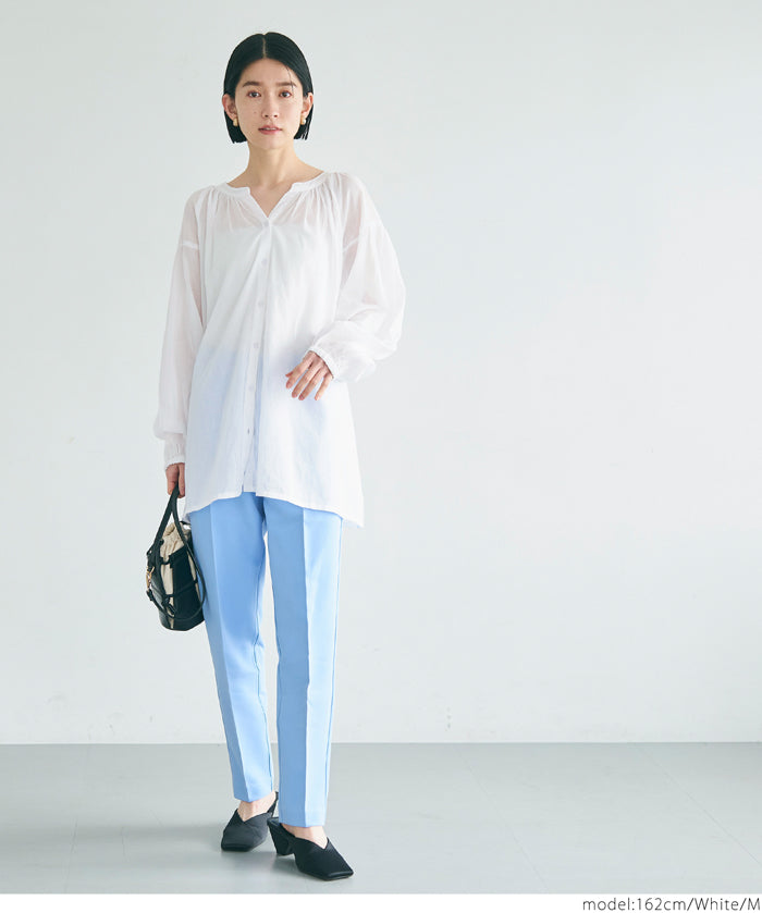 Airy cotton loose round neck long sleeve shirt