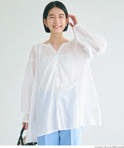 Airy cotton loose round neck long sleeve shirt