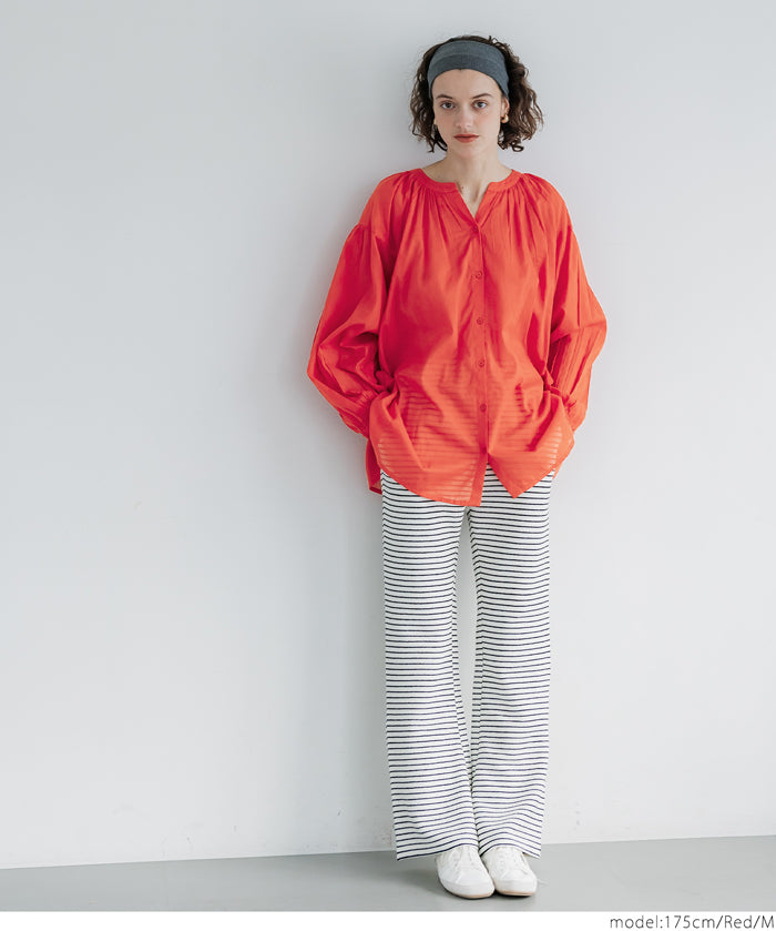 Airy cotton loose round neck long sleeve shirt