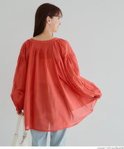 Airy cotton loose round neck long sleeve shirt