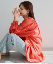 Airy cotton loose round neck long sleeve shirt