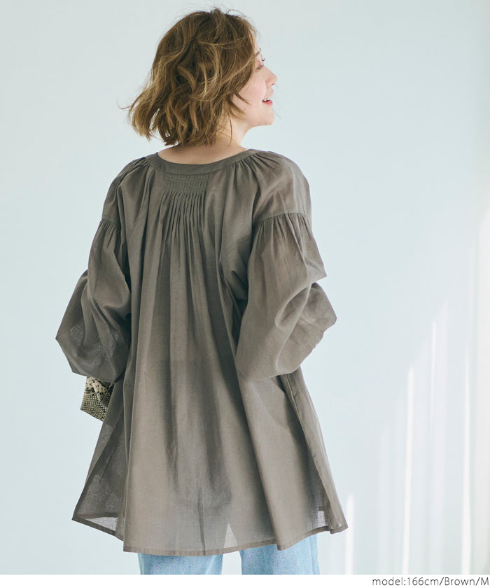Airy cotton loose round neck long sleeve shirt