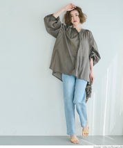 Airy cotton loose round neck long sleeve shirt