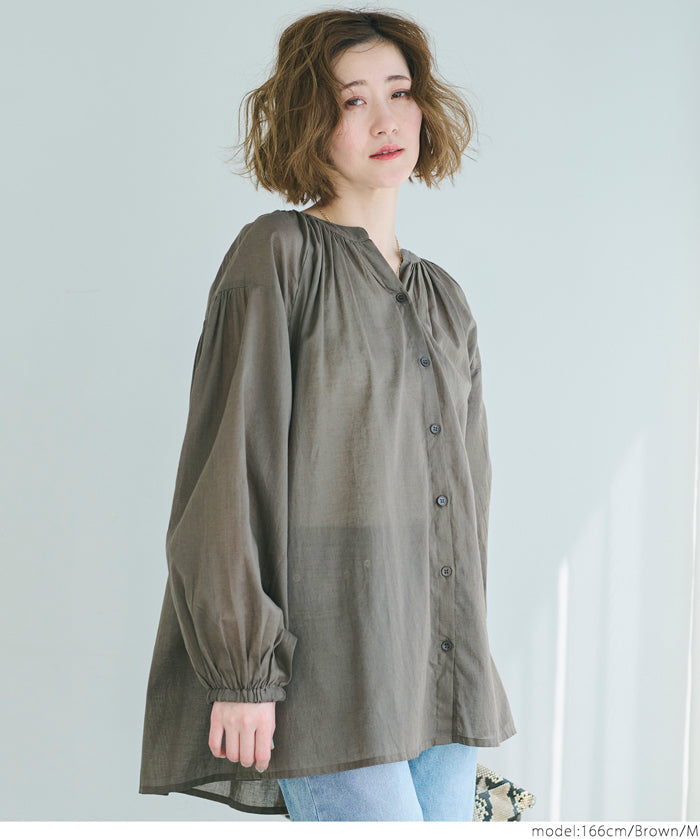 Airy cotton loose round neck long sleeve shirt
