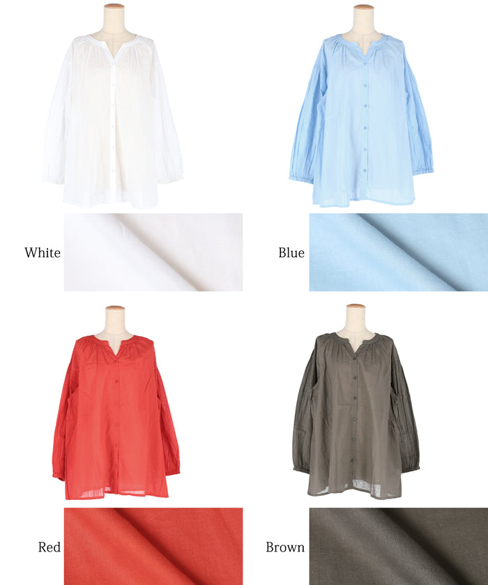 Airy cotton loose round neck long sleeve shirt