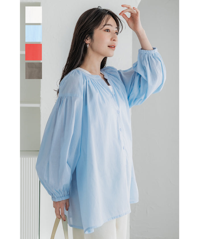 Airy cotton loose round neck long sleeve shirt