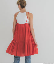 Japanese-style layered A-line spaghetti strap midi top