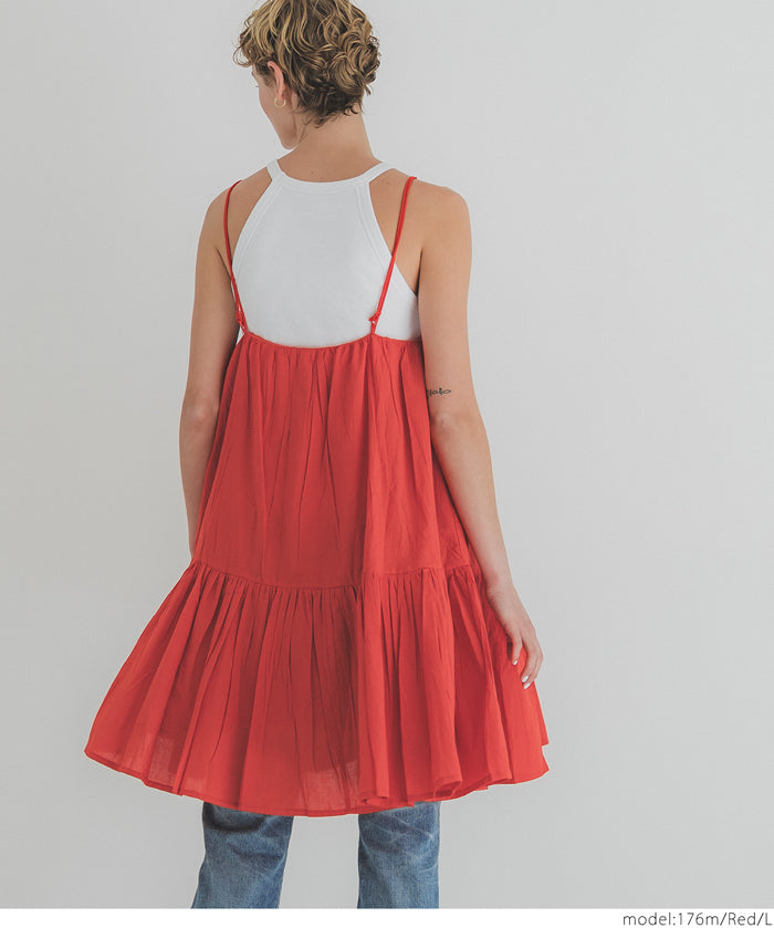 Japanese-style layered A-line spaghetti strap midi top