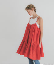 Japanese-style layered A-line spaghetti strap midi top