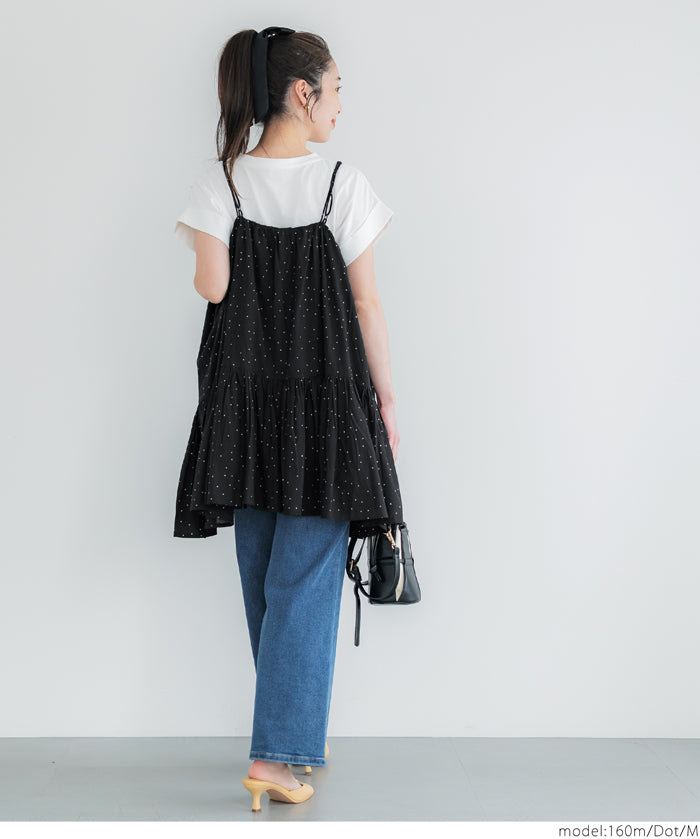 Japanese-style layered A-line spaghetti strap midi top