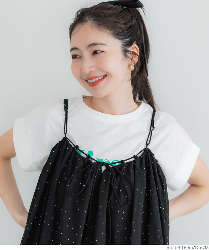 Japanese-style layered A-line spaghetti strap midi top