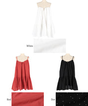 Japanese-style layered A-line spaghetti strap midi top