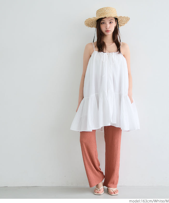 Japanese-style layered A-line spaghetti strap midi top