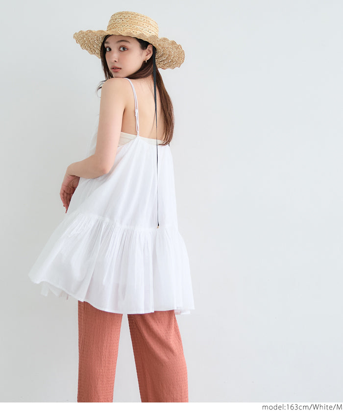Japanese-style layered A-line spaghetti strap midi top