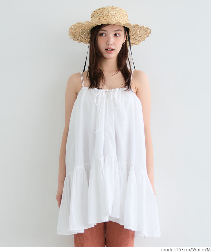 Japanese-style layered A-line spaghetti strap midi top