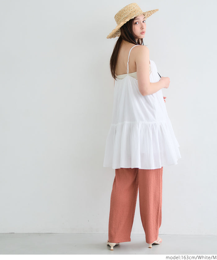 Japanese-style layered A-line spaghetti strap midi top