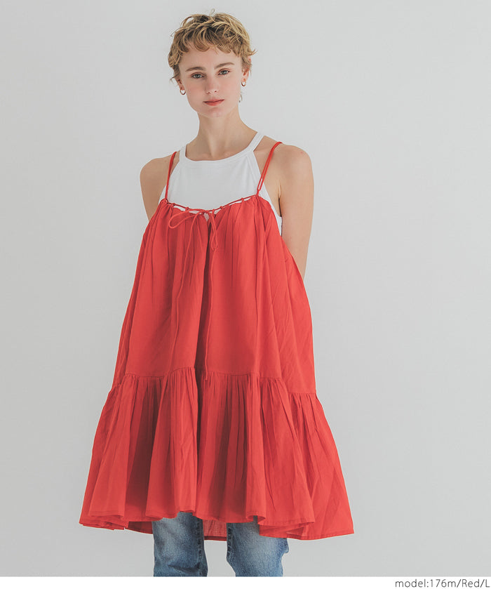 Japanese-style layered A-line spaghetti strap midi top