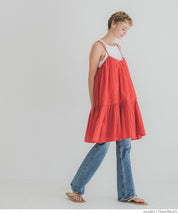 Japanese-style layered A-line spaghetti strap midi top