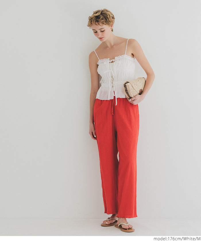 Cotton Japanese-style bow-tie spaghetti-strap vest