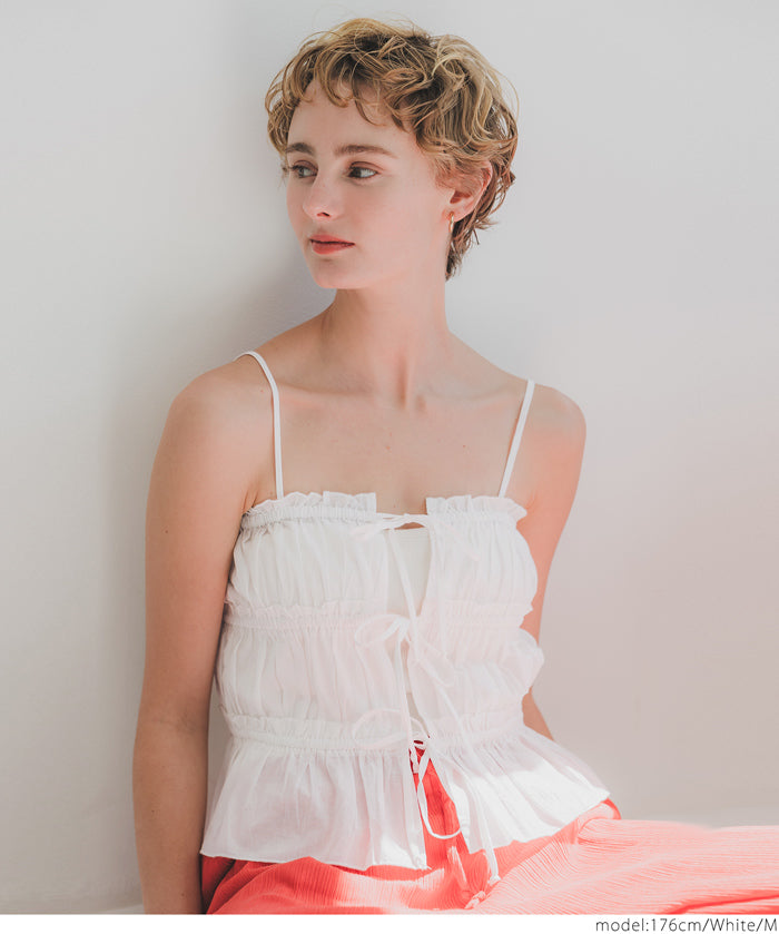 Cotton Japanese-style bow-tie spaghetti-strap vest