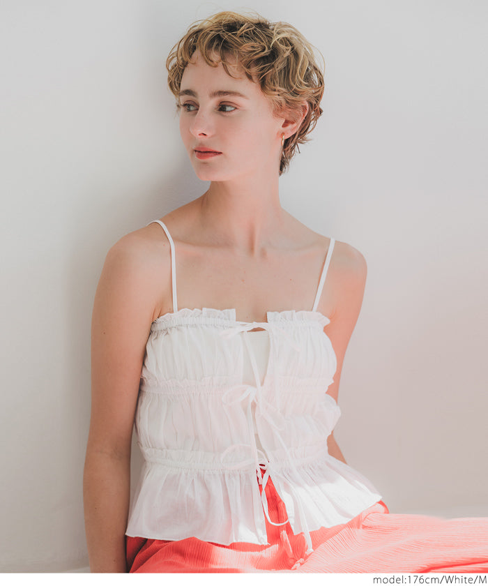 Cotton Japanese-style bow-tie spaghetti-strap vest