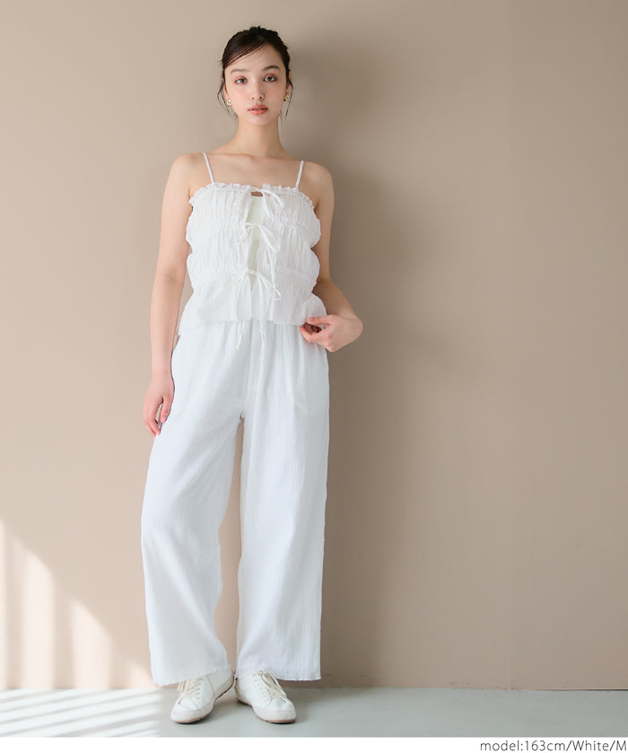 Cotton Japanese-style bow-tie spaghetti-strap vest