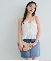 Cotton Japanese-style bow-tie spaghetti-strap vest