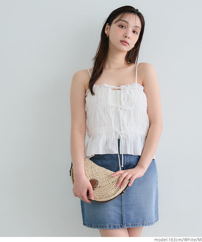 Cotton Japanese-style bow-tie spaghetti-strap vest