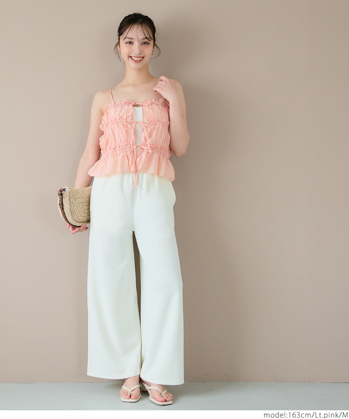 Cotton Japanese-style bow-tie spaghetti-strap vest