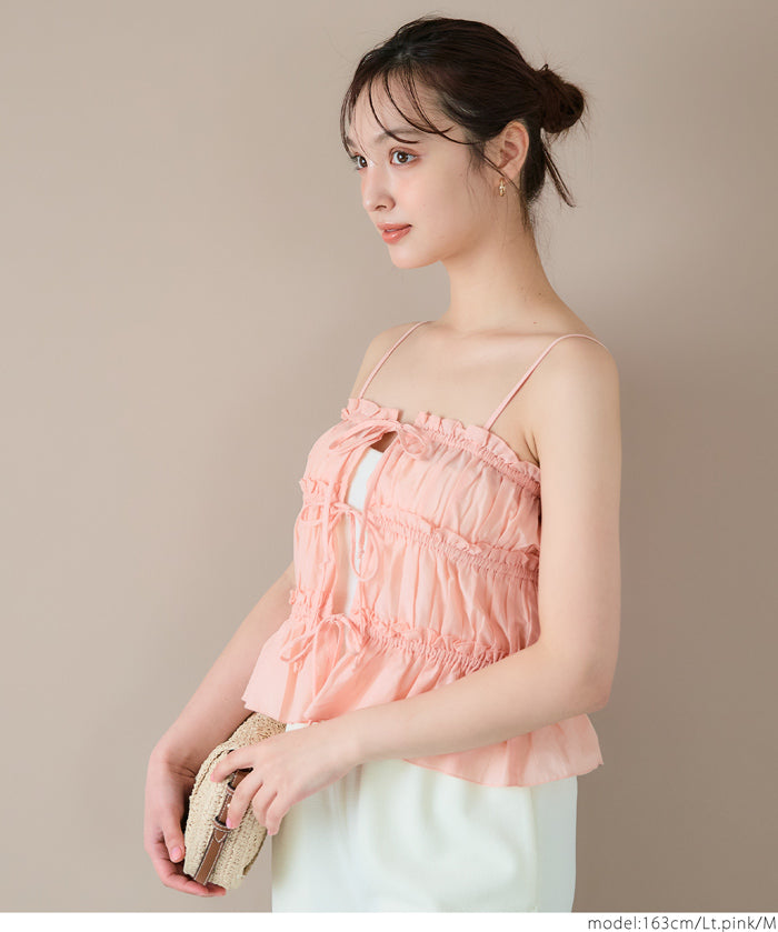 Cotton Japanese-style bow-tie spaghetti-strap vest