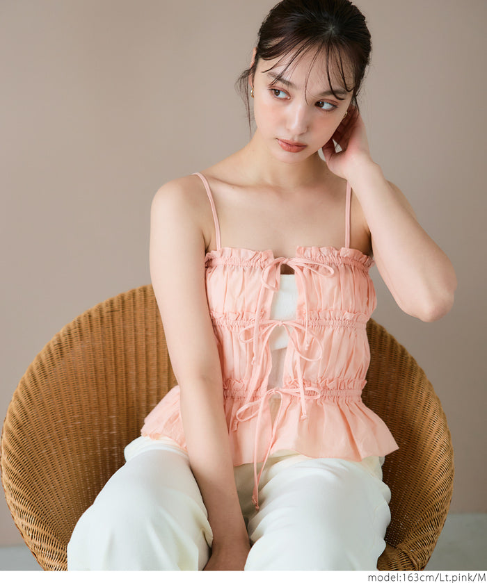 Cotton Japanese-style bow-tie spaghetti-strap vest