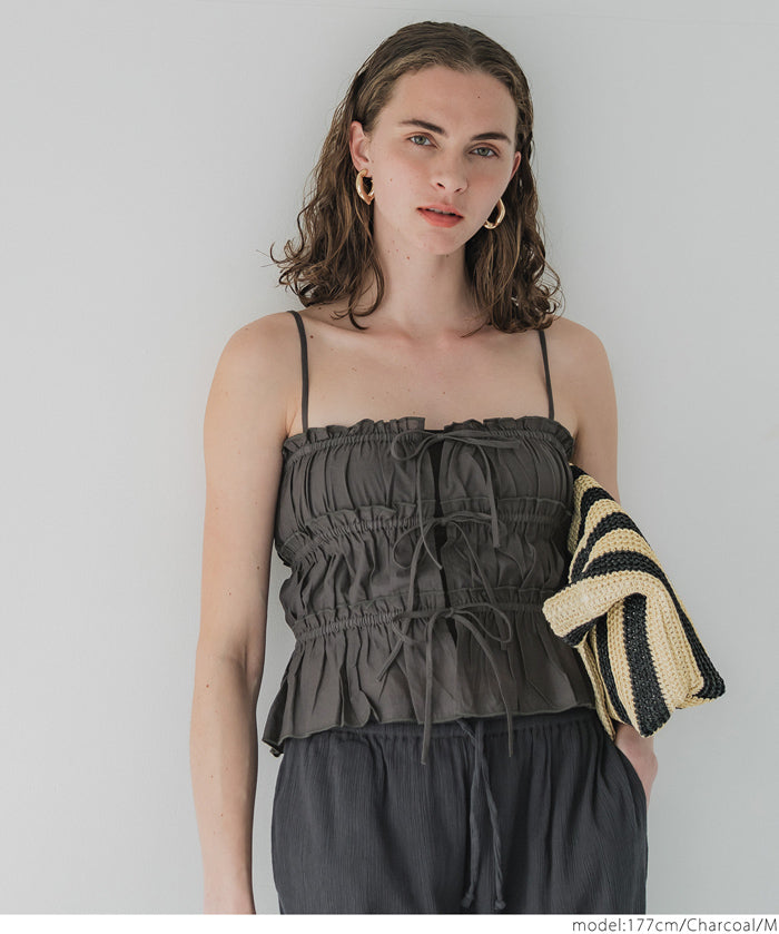 Cotton Japanese-style bow-tie spaghetti-strap vest