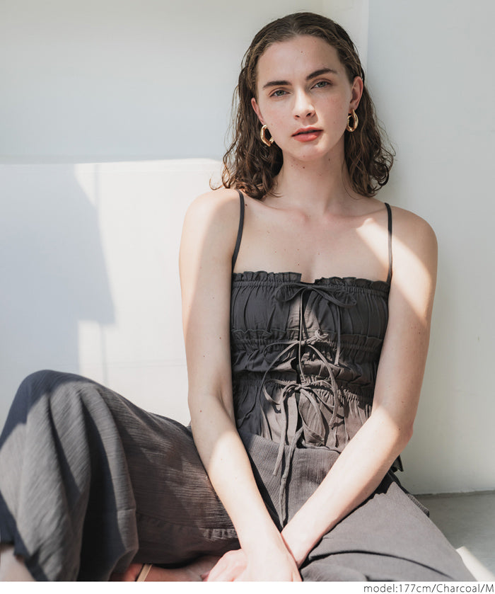 Cotton Japanese-style bow-tie spaghetti-strap vest