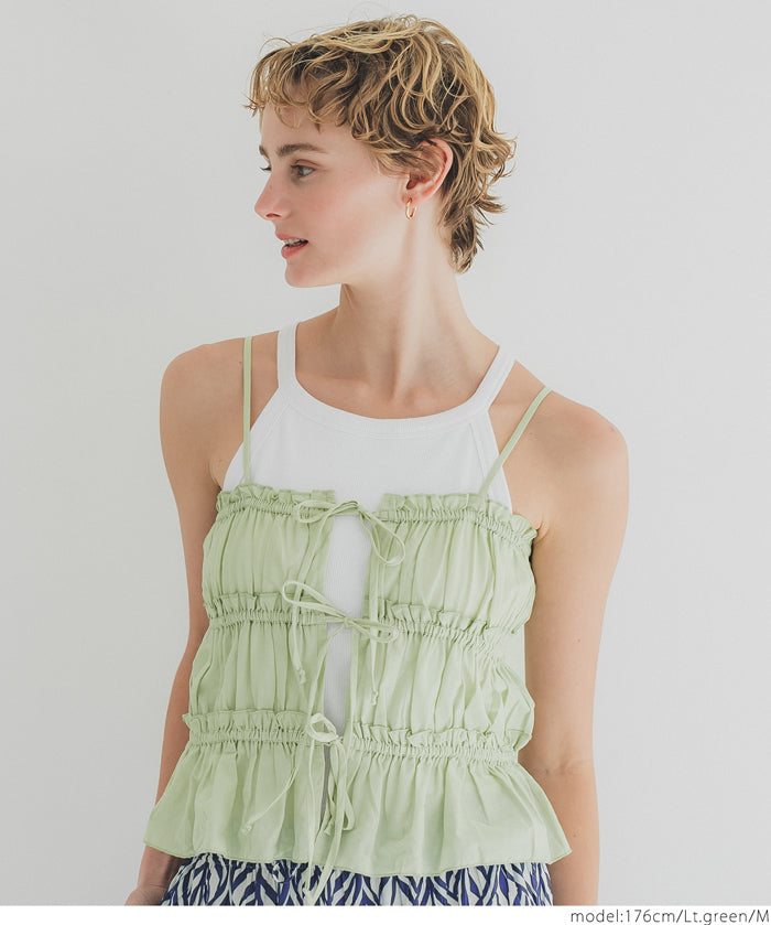 Cotton Japanese-style bow-tie spaghetti-strap vest