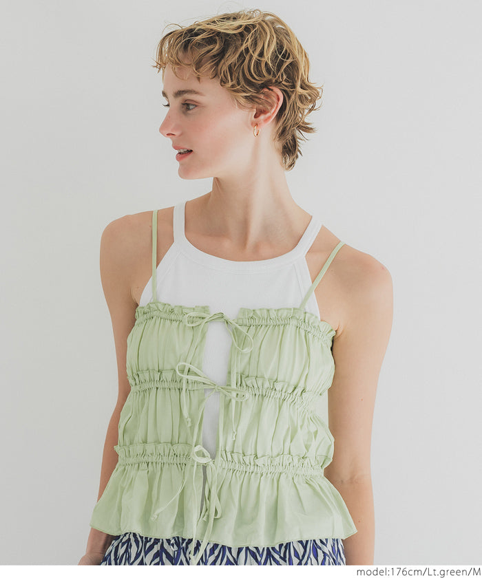 Cotton Japanese-style bow-tie spaghetti-strap vest