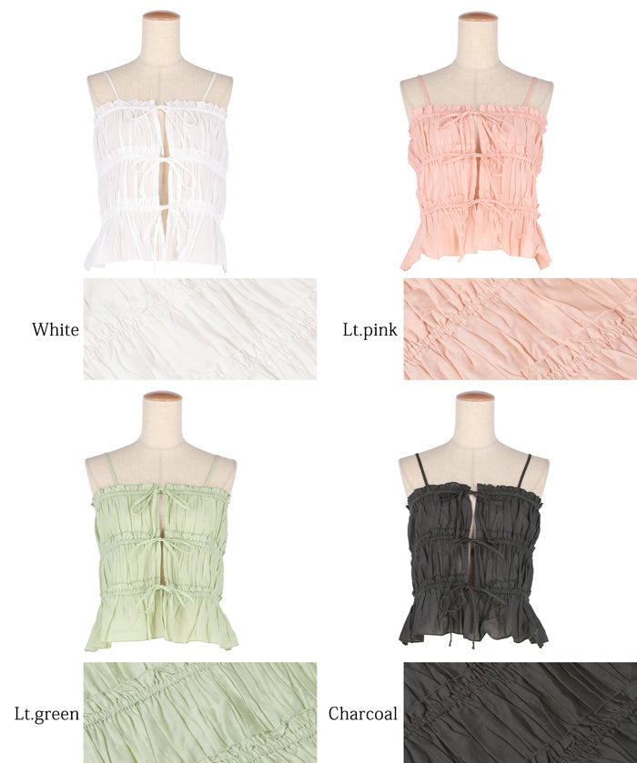 Cotton Japanese-style bow-tie spaghetti-strap vest