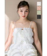 Cotton Japanese-style bow-tie spaghetti-strap vest