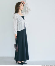 日系甜美條紋蕾絲綁帶泡泡袖開衫