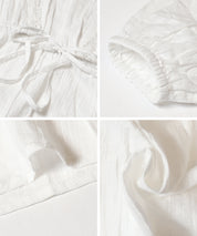 日系甜美條紋蕾絲綁帶泡泡袖開衫