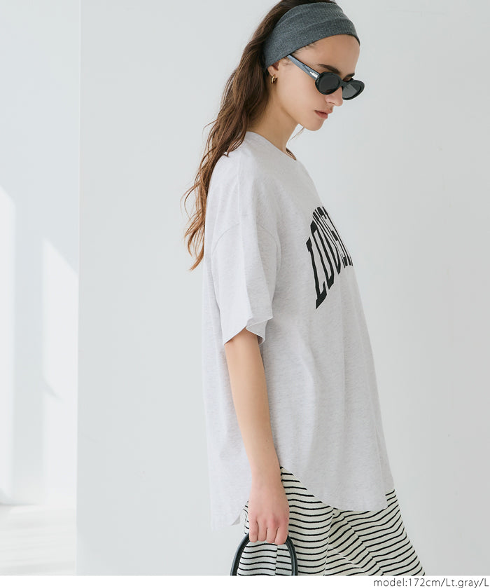 Rounded Hem LOGO Short Sleeve Loose Long T-Shirt